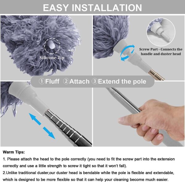 Microfiber Feather Duster Extendable Cobweb Duster with 100 inches Extra Long Pole - Image 3