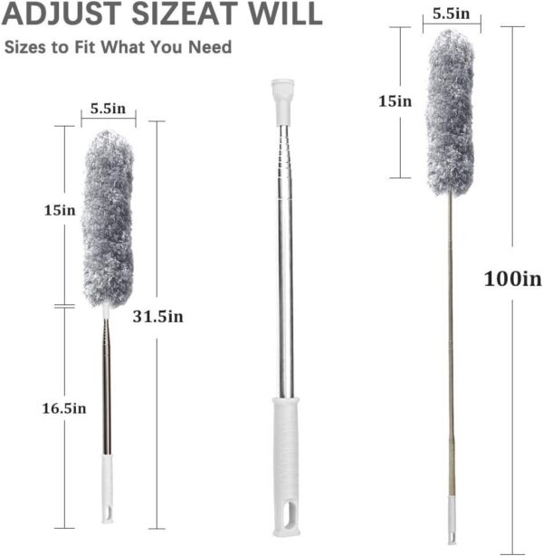 Microfiber Feather Duster Extendable Cobweb Duster with 100 inches Extra Long Pole - Image 6